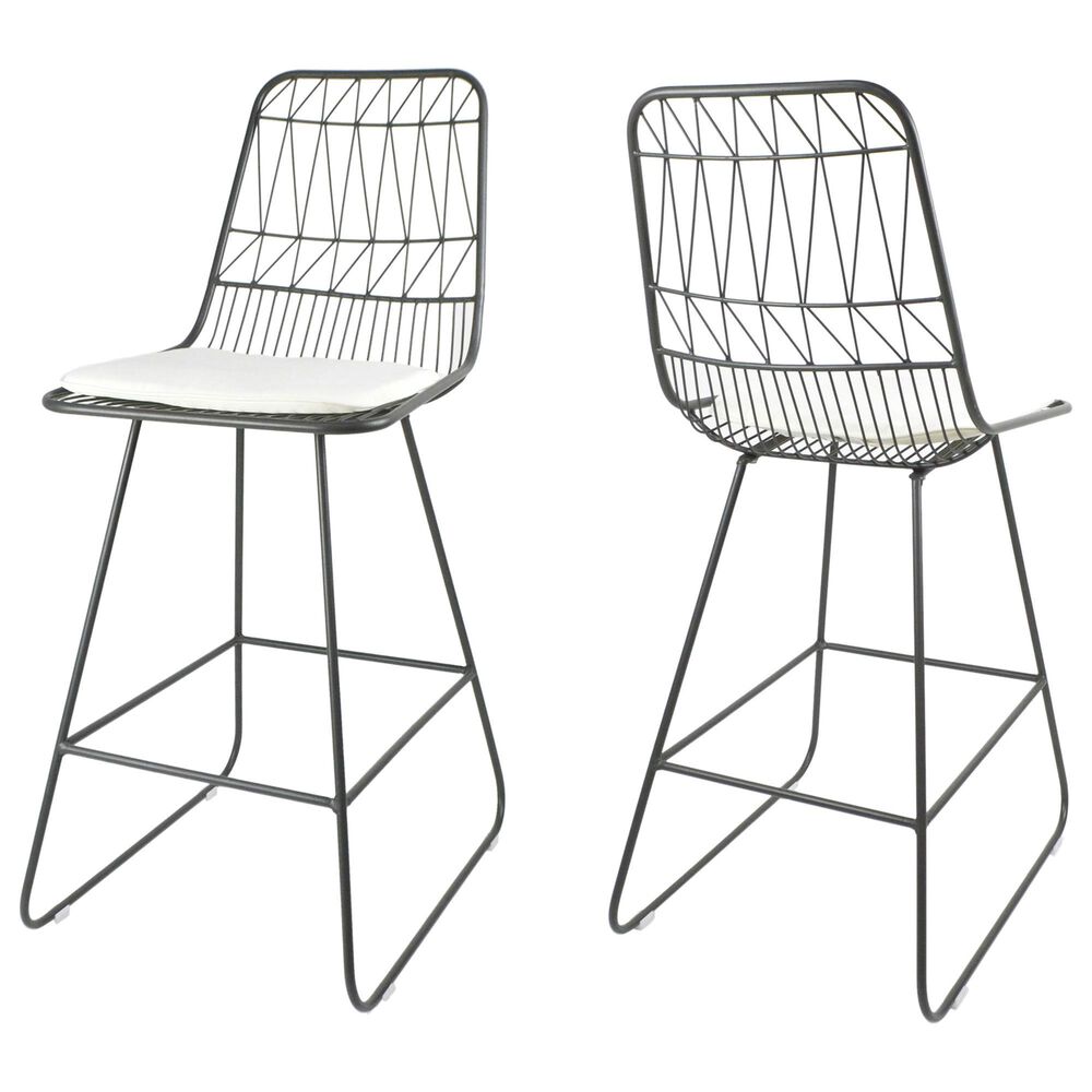 Hearth and Haven Niez Outdoor Counter Stool with Ivory Cushion in Gray (Set of 2), , large