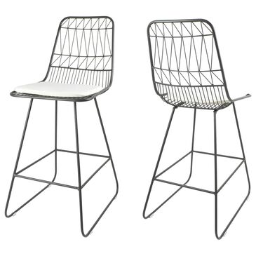 Hearth and Haven Niez Outdoor Counter Stool with Ivory Cushion in Gray (Set of 2), , large