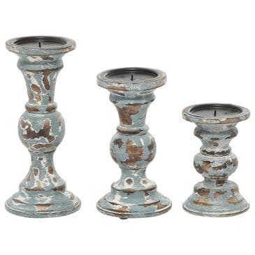 Maple and Jade Candle Holder in Light Blue Distressed and Brown (Set of 3), , large