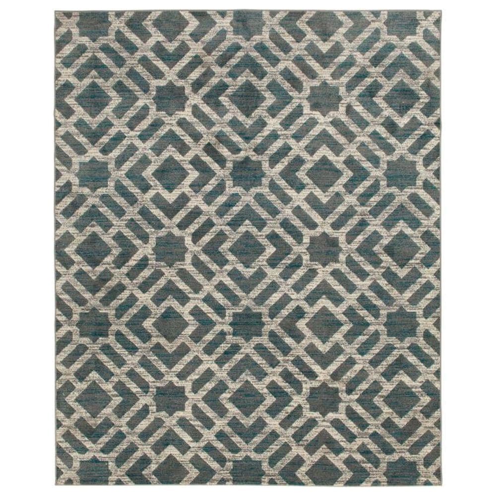 Central Oriental Terrace Tropic Newell 5" x 7" Stone and Turquoise Area Rug, , large