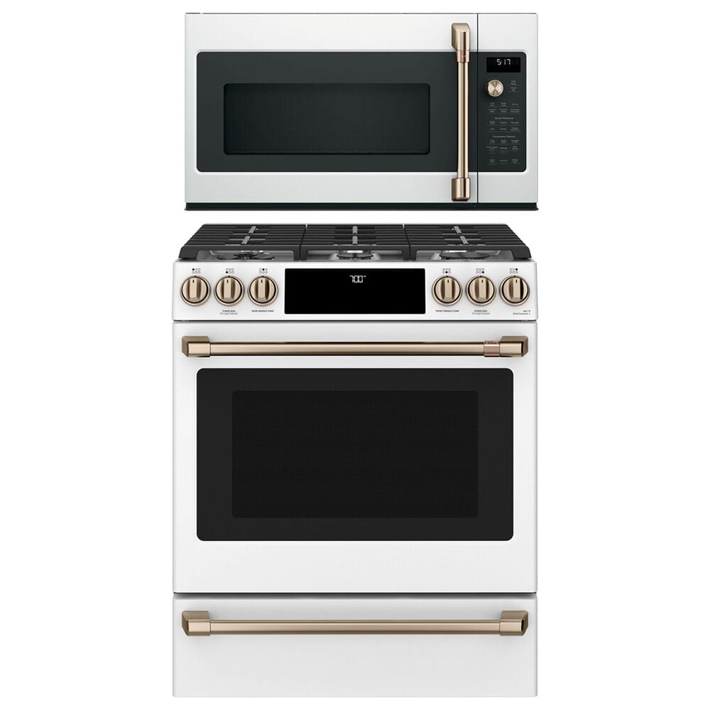 Cafe 2-Piece Kitchen Package with 30" Slide-In Gas Range and 1.7 Cu. Ft. Microwave Oven in Matte White, , large