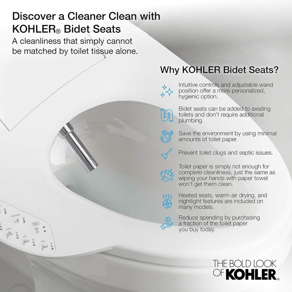 Kohler PureWash E700 Elongated Bidet Toilet Seat with Remote Control in White, , large
