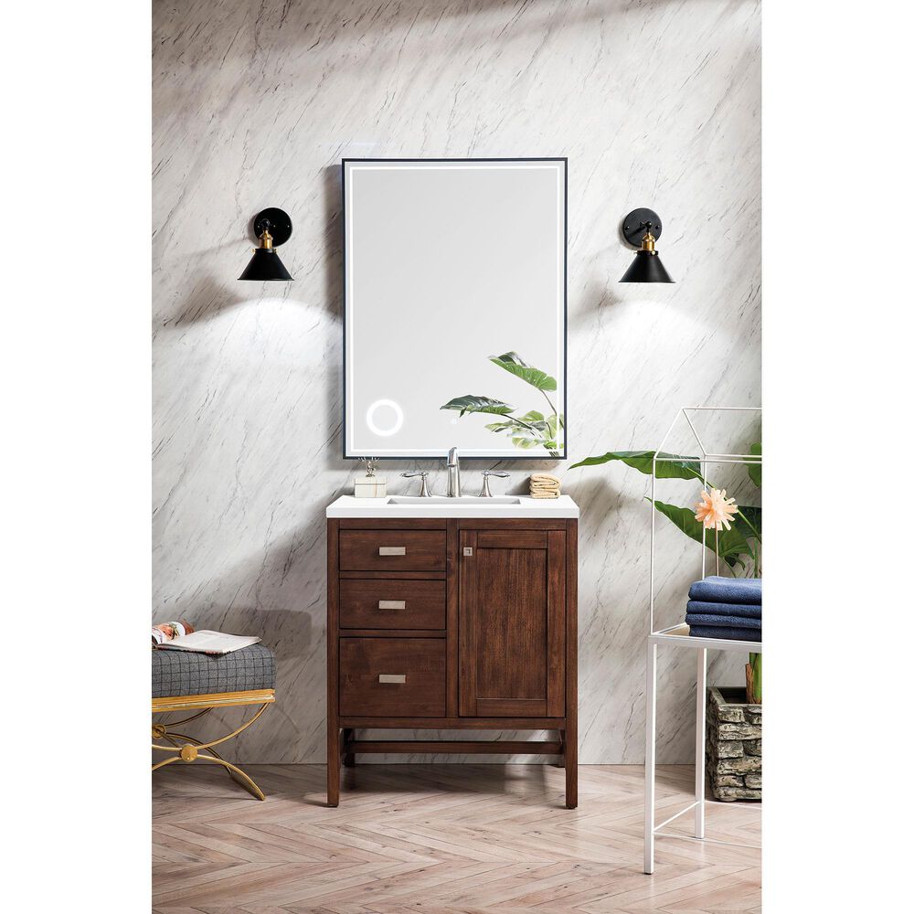 James Martin Vanities Addison 30" Single Vanity Cabinet in Mid Century Acacia with 3 cm White Zeus Quartz Top and Rectangular Sink, , large