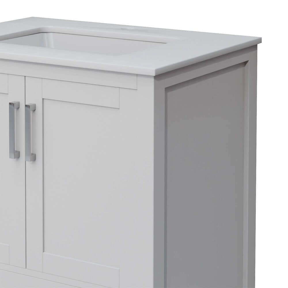 Lexora Home Jacques 30&quot; Single Bathroom Vanity in White with 2 cm White Cultured Marble Top and Rectangular Sink, , large