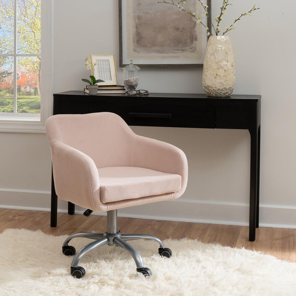 Linon Home Decor Rylen Office Chair with Pink Cushion in Silver, , large