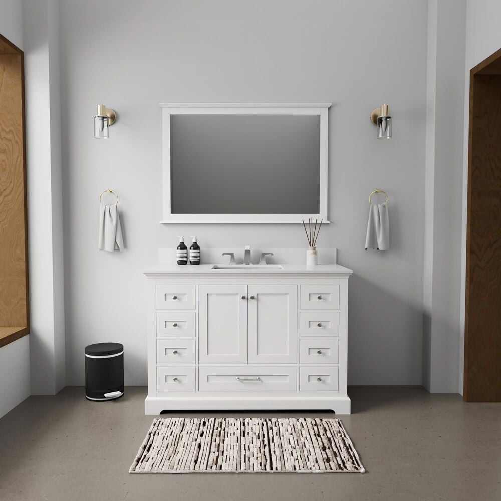 Lexora Home Dukes 48" Single Bathroom Vanity in White with 2 cm White Quartz Top and Rectangular Sink, , large