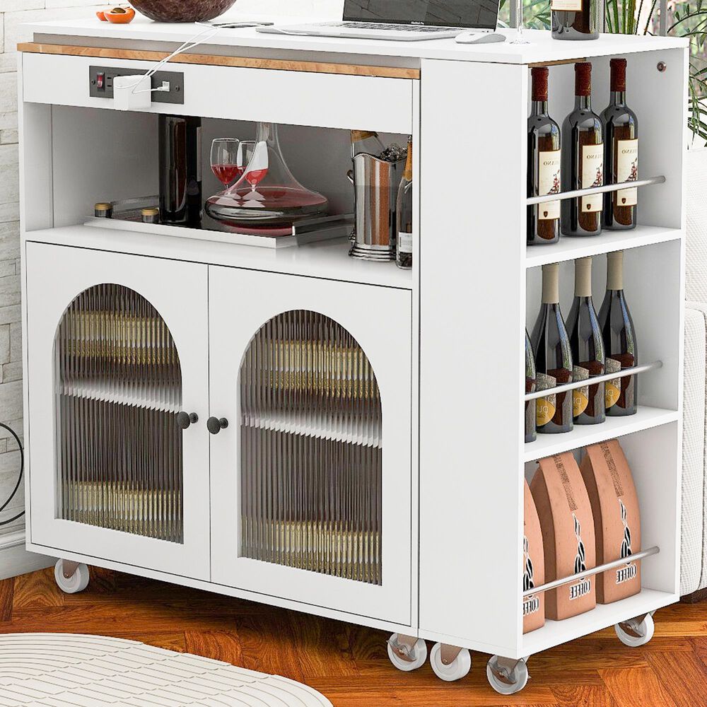 HOMLUX 56" Kitchen Island with Extended Table in White, , large
