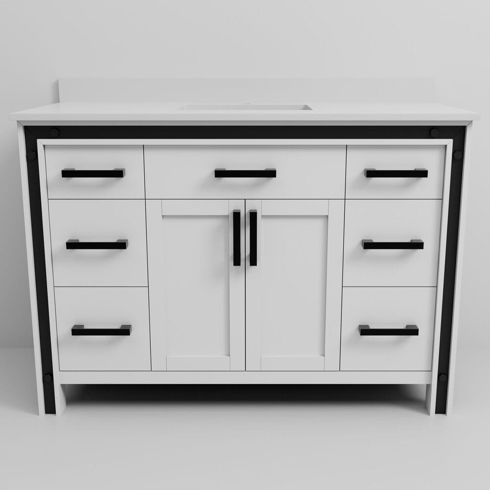 Lexora Home Ziva 48&quot; Single Bathroom Vanity in White with 2 cm White Quartz Top and Rectangular Sink, , large