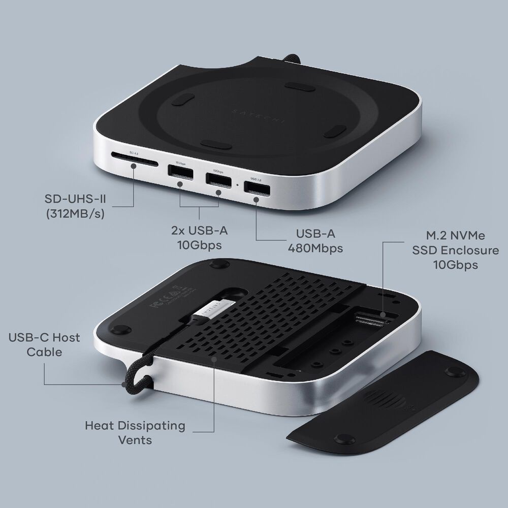 Satechi Mac Mini M4 Stand and Hub with SSD Enclosure in Silver, , large