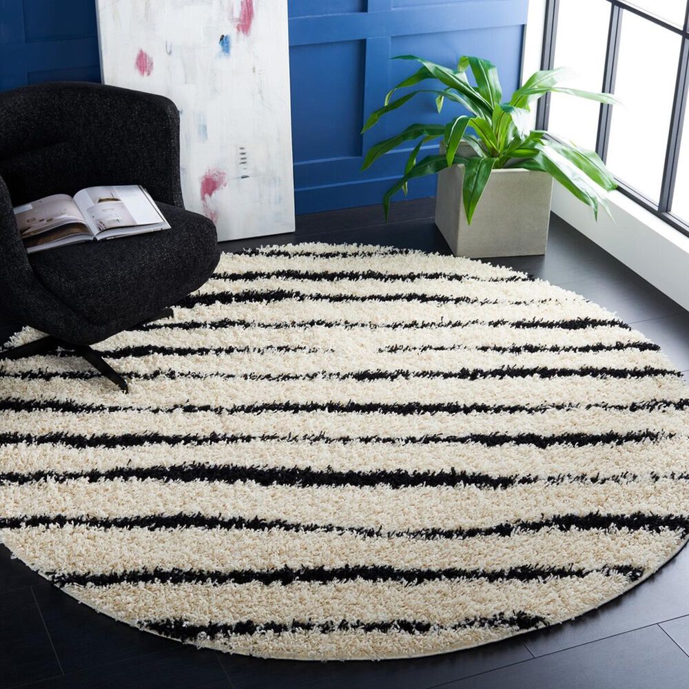 Safavieh Venus Shag VNS603A 6&#39;7&quot; Round Ivory and Black Area Rug, , large