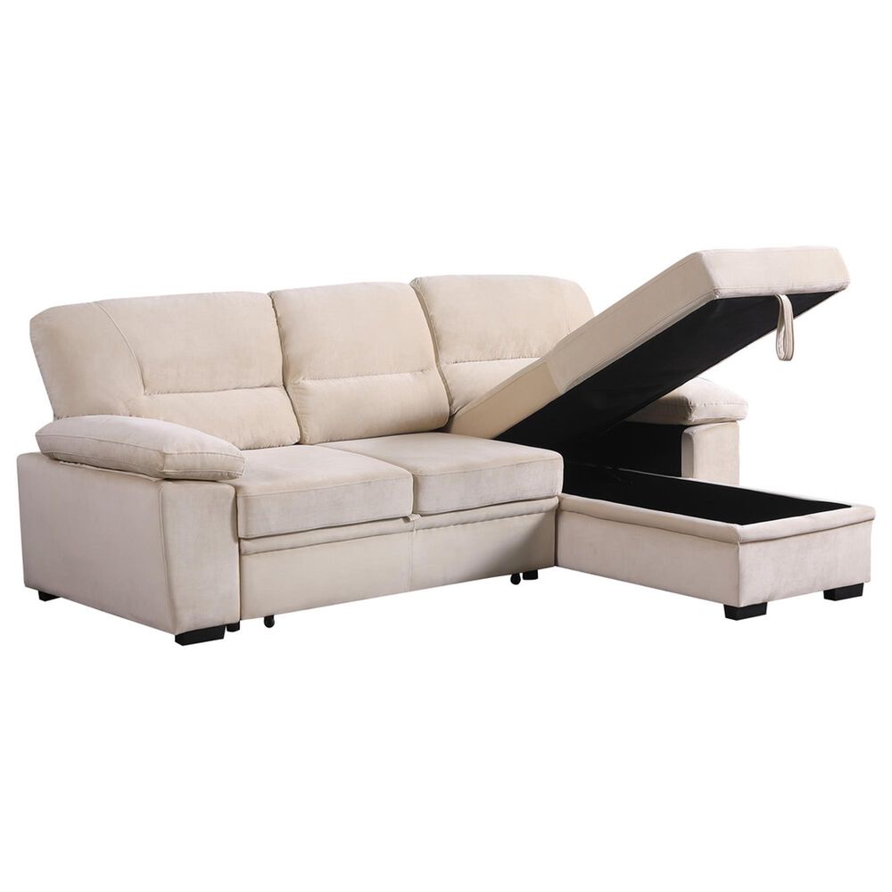HOMLUX 97.5"W Velvet Sleeper Sectional Sofa with Reversible Storage Chaise, in Beige, , large