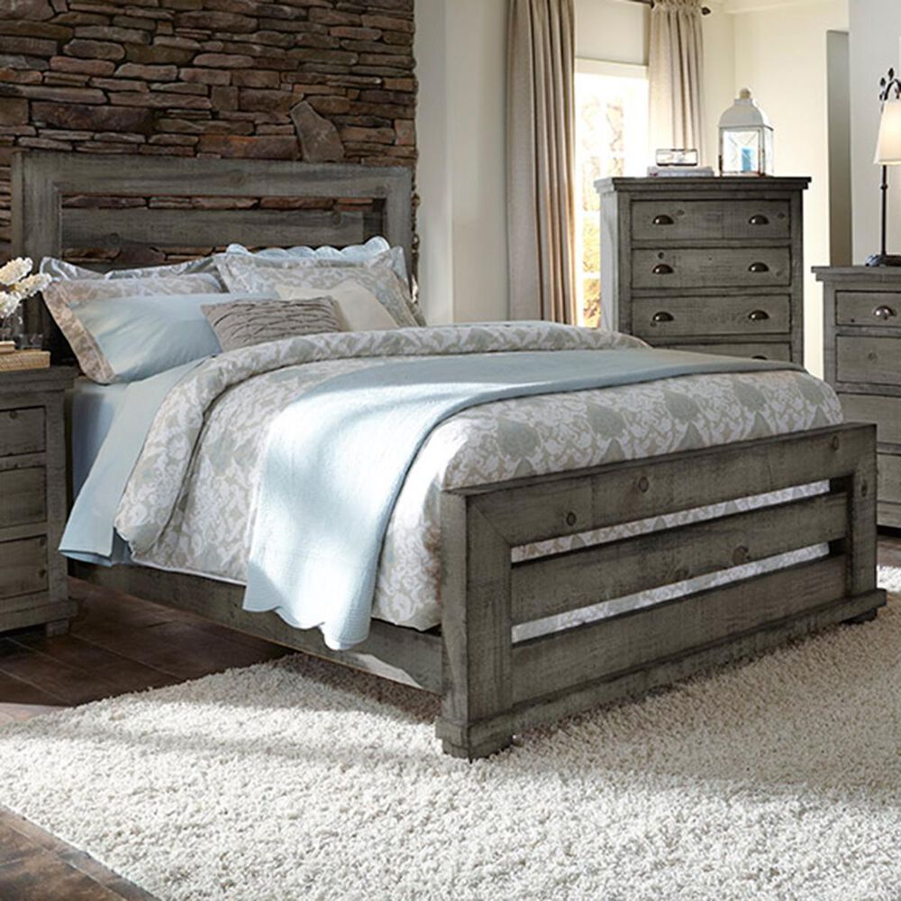Tiddal Home Willow King Slat Bed in Distressed Dark Gray, , large