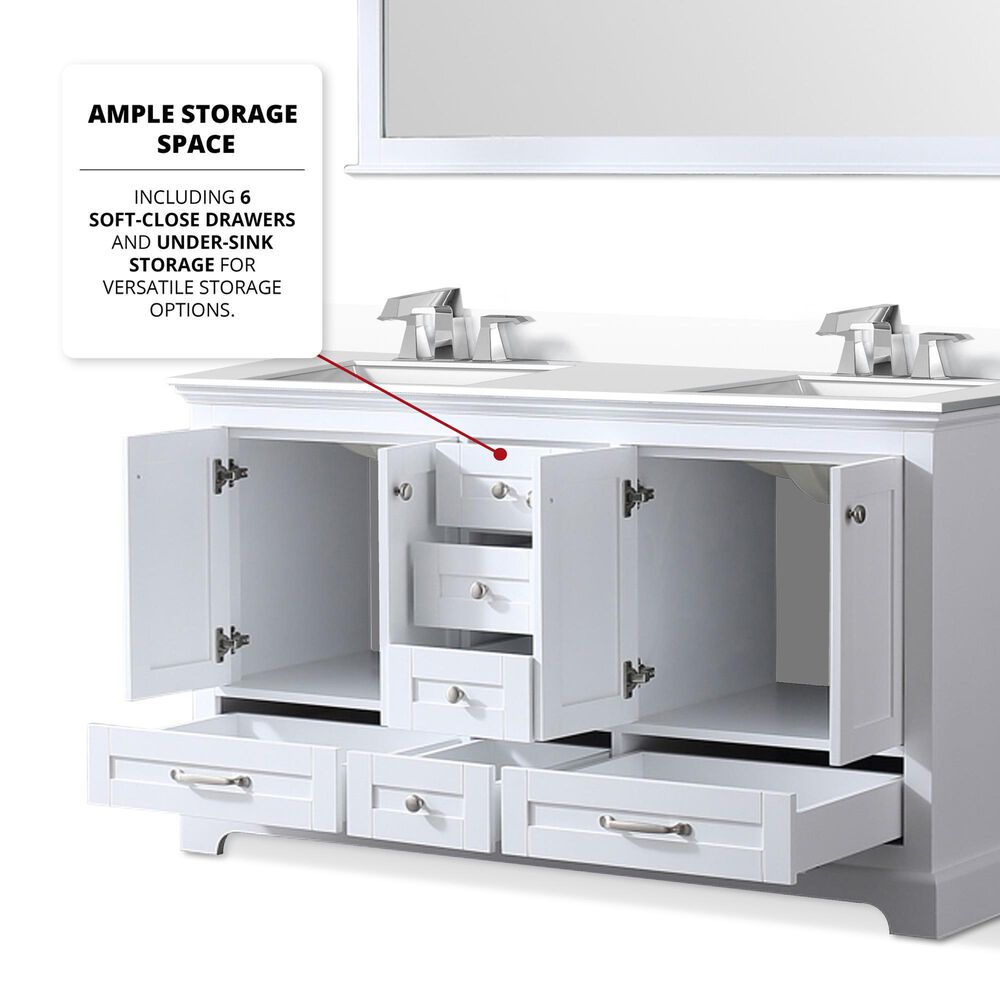 Lexora Home Dukes 60&quot; Double Bathroom Vanity in White with 2 cm White Cultured Marble Top and Rectangular Sinks, , large