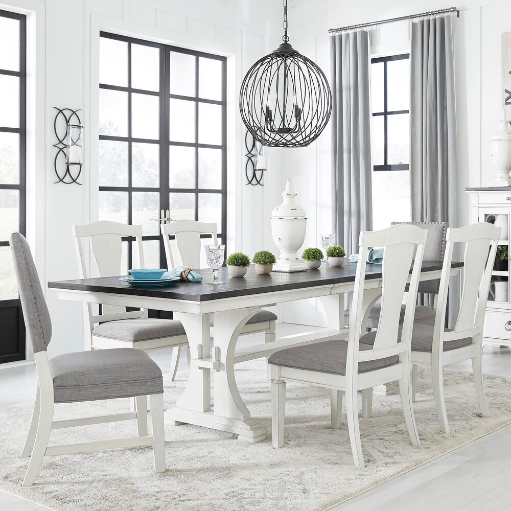 Signature Design by Ashley Nashbryn 7-Piece Dining Set in Whitewash and Dark Brown, , large