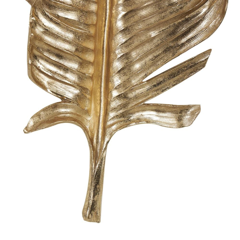 Maple and Jade 47&quot; x 14&quot; x 3&quot; Polystone Bird Large Feather Wall Decor in Gold, , large