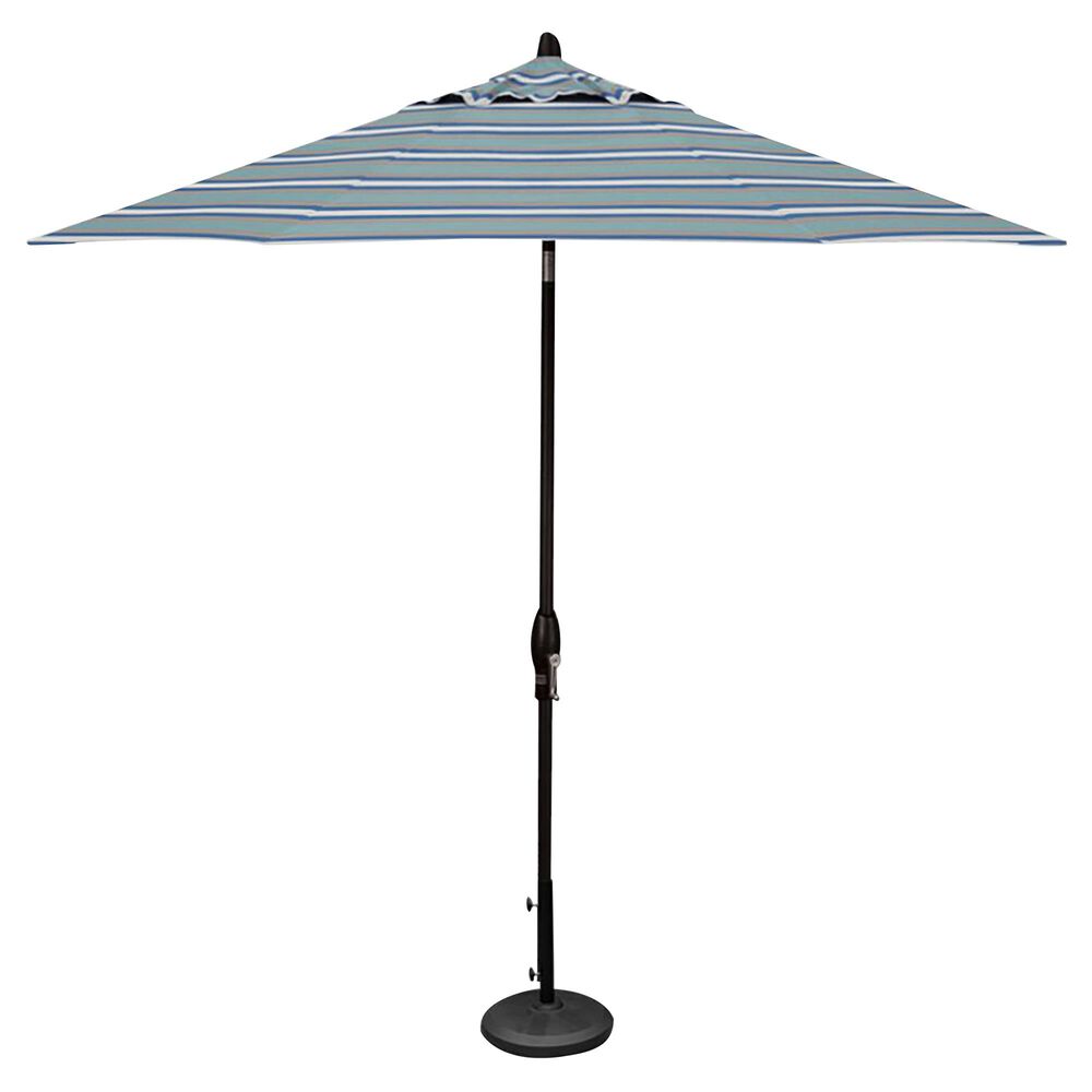 Garden Party 9' Auto Tilt Umbrella with Paddock Aqua Stripe Canopy in