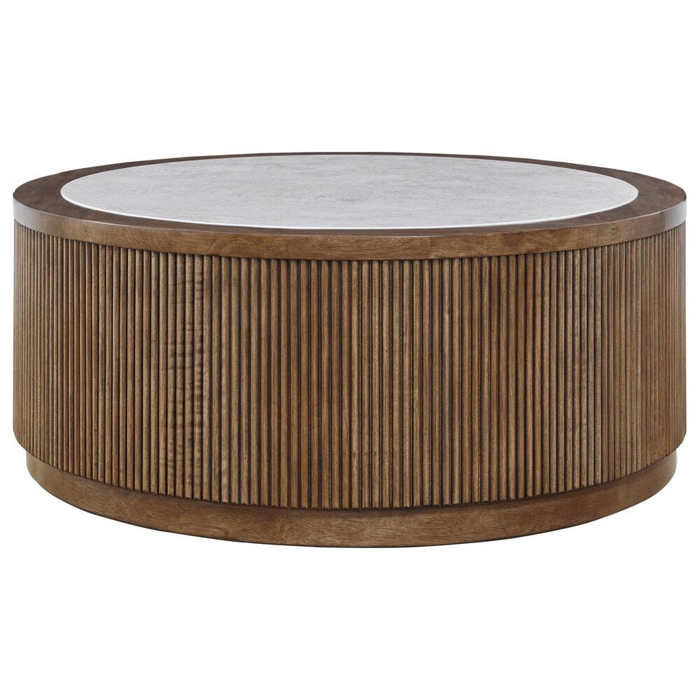 Ashley Hadonna Round Coffee Table in Light Brown, , large