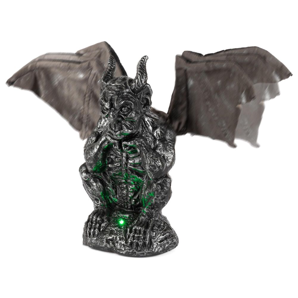 The Gerson Company 12.5"H Battery-Operated Animated Halloween Gargoyle with Sound Sensor in Gray, , large