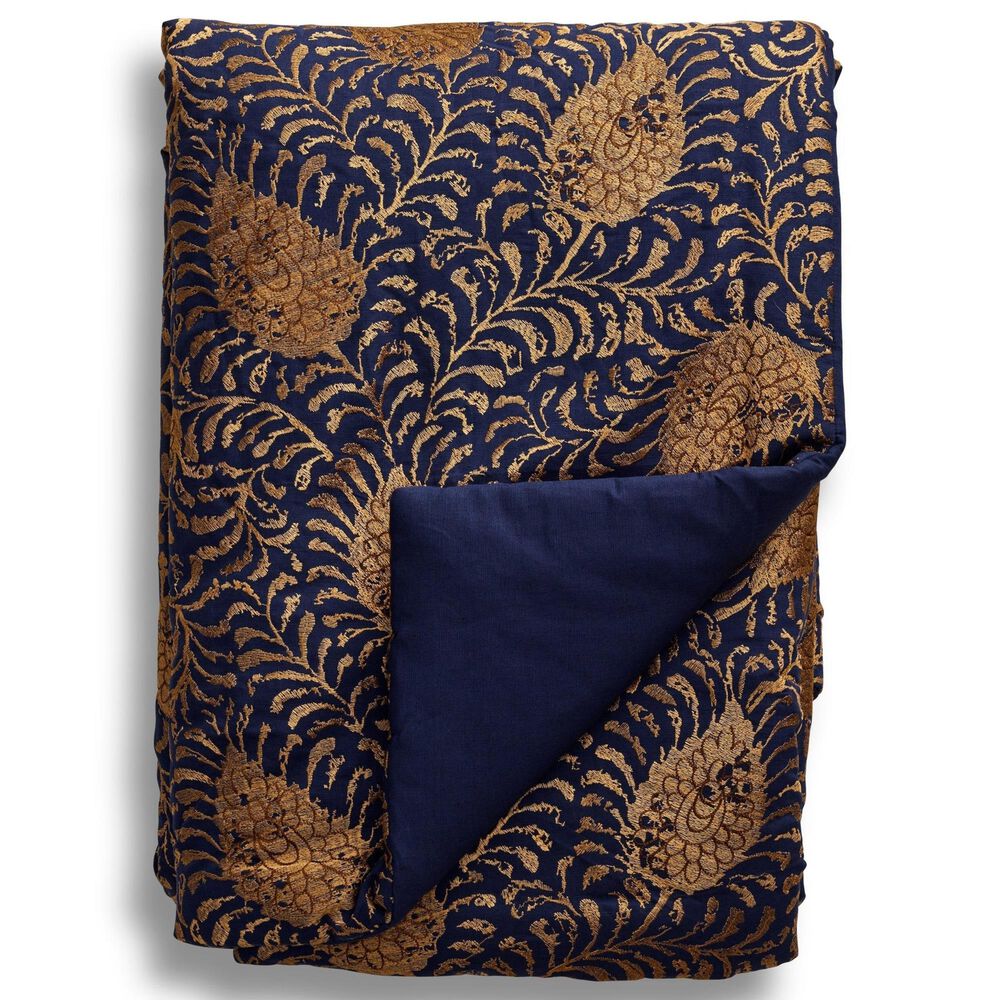 Ann Gish Kinrande 50" x 96" Throw in Marine and Gold, , large