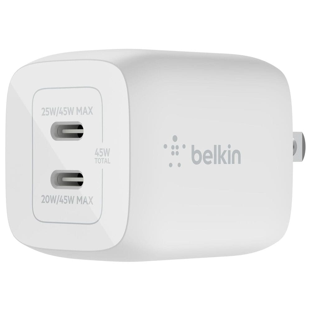 Belkin BoostCharge Pro 45W Dual USB-C GaN Wall Charger in White, , large