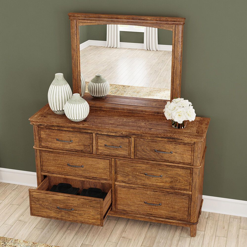 A-America Bandalier 7-Drawer Dresser and Mirror in Warm Russet, , large
