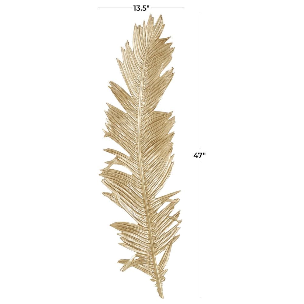 Maple and Jade 47&quot; x 14&quot; x 2&quot; Polystone Bird Large Feather Wall Decor in Gold, , large