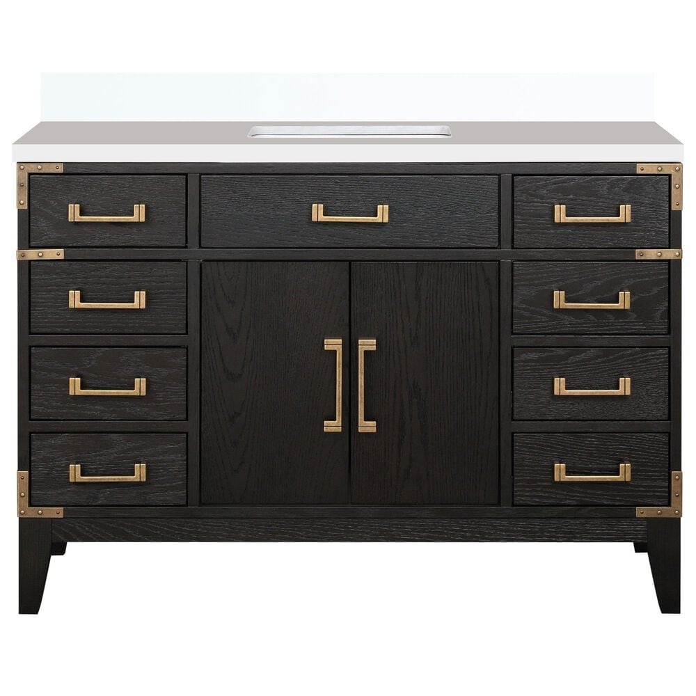 Lexora Home Laurel 48&quot; Single Bathroom Vanity in Black Oak with White Quartz Top and Rectangular Sink, , large