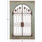 Maple and Jade 33" x 50" Arched Windowpane Fleur De Lis Home Wall Decor with Rust Metal Scrolled Gate in Distressed Blue and Bronze, , large