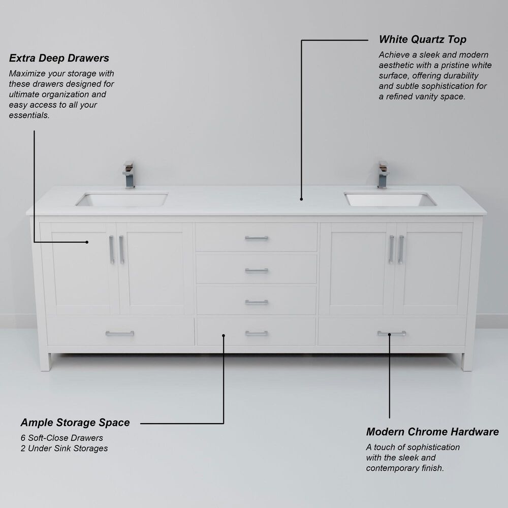 Lexora Home Jacques 80" Double Bathroom Vanity in White with 2 cm White Quartz Top and Rectangular Sinks, , large