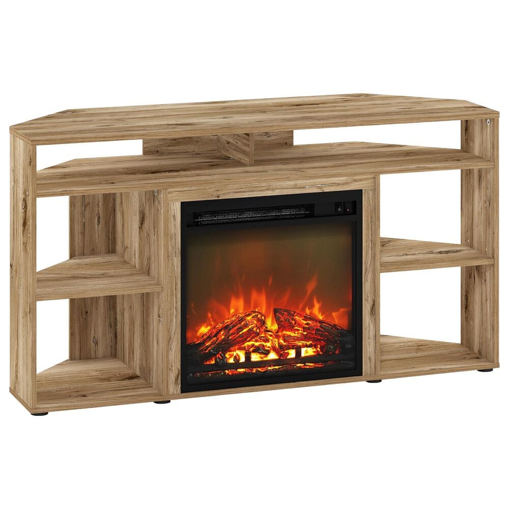 HOMLUX 47" Corner TV Stand with Electric Fireplace in Flagstaff Oak, , large