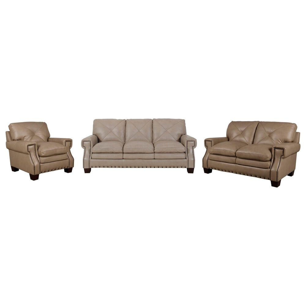 Bordeaux & Co 3-Piece Stationary Leather Living Room Set in Juno Pebble, , large