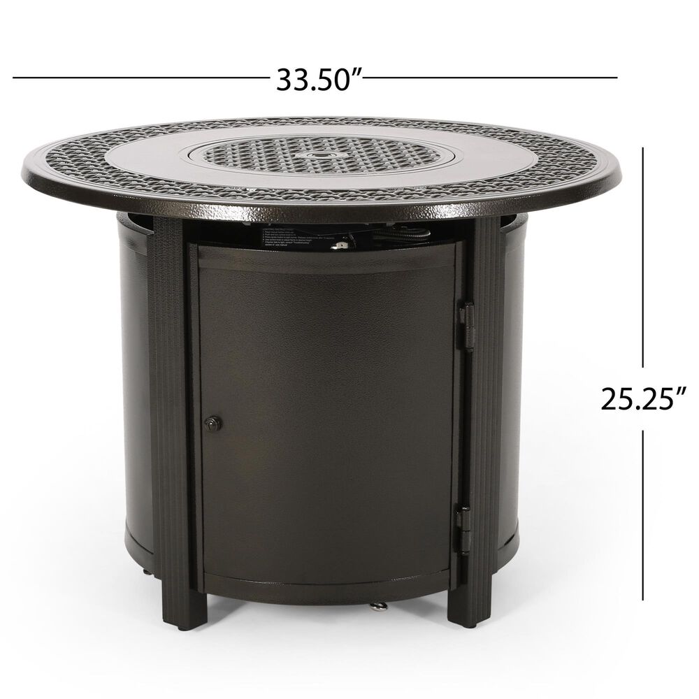 Noble House Liam 5-Piece Round Fire Pit Chat Set in Dark Brown and Hammered Bronze, , large