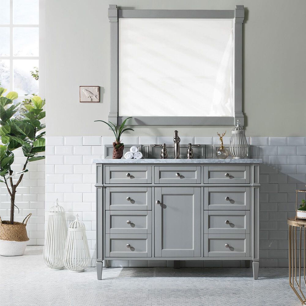 James Martin Vanities Brittany 48&quot; Single Bathroom Vanity in Urban Gray with 3 cm Carrara White Marble Top and Rectangle Sink, , large