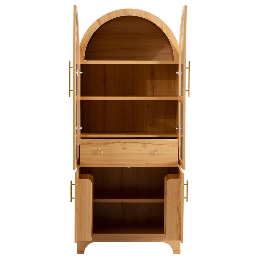 HOMLUX HOMLUX 71" Tall Arched Kitchen Pantry Cabinet with Door Shelves, Farmhouse Kitchen Storage Cabinet with Open &amp; Adjustable Shelves, Hidden Drawer &amp; Glass Door, Cupboard for Kitchen, Dining Room, Natural, , large