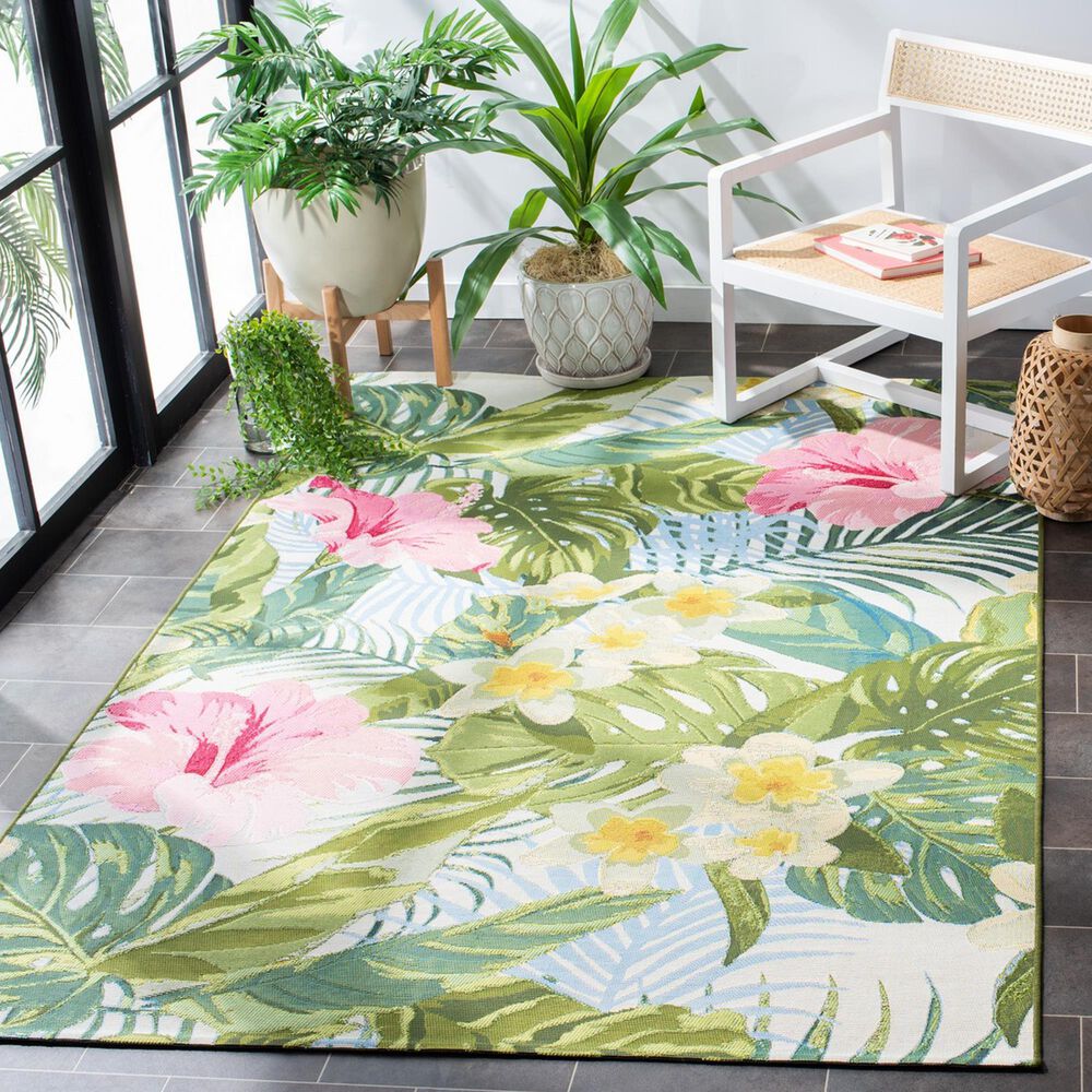 Safavieh Barbados Tropical Floral 4&#39; x 6&#39; Green and Pink Indoor/Outdoor Area Rug, , large