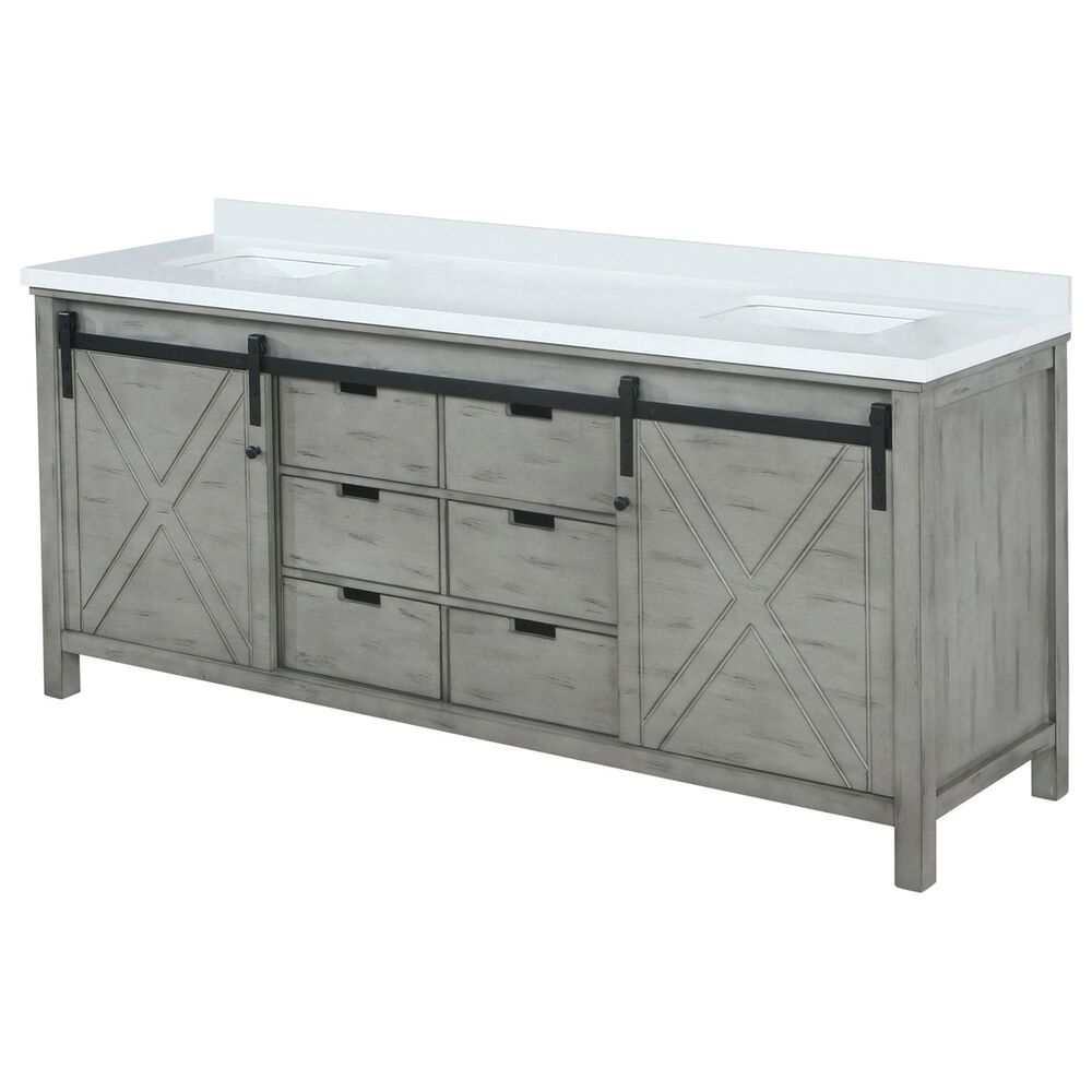 Lexora Home Marsyas 84" Double Bathroom Vanity in Ash Grey with 2 cm White Cultured Marble Top and Rectangular Sinks, , large