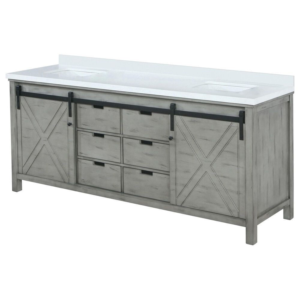Lexora Home Marsyas 84" Double Bathroom Vanity in Ash Grey with 2 cm White Cultured Marble Top and Rectangular Sinks, , large