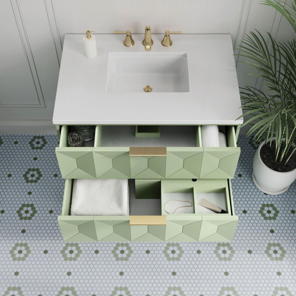James Martin Vanities Emmeline 36" Single Vanity, Pistachio w/ 3 CM Parisien Bleu Top, , large