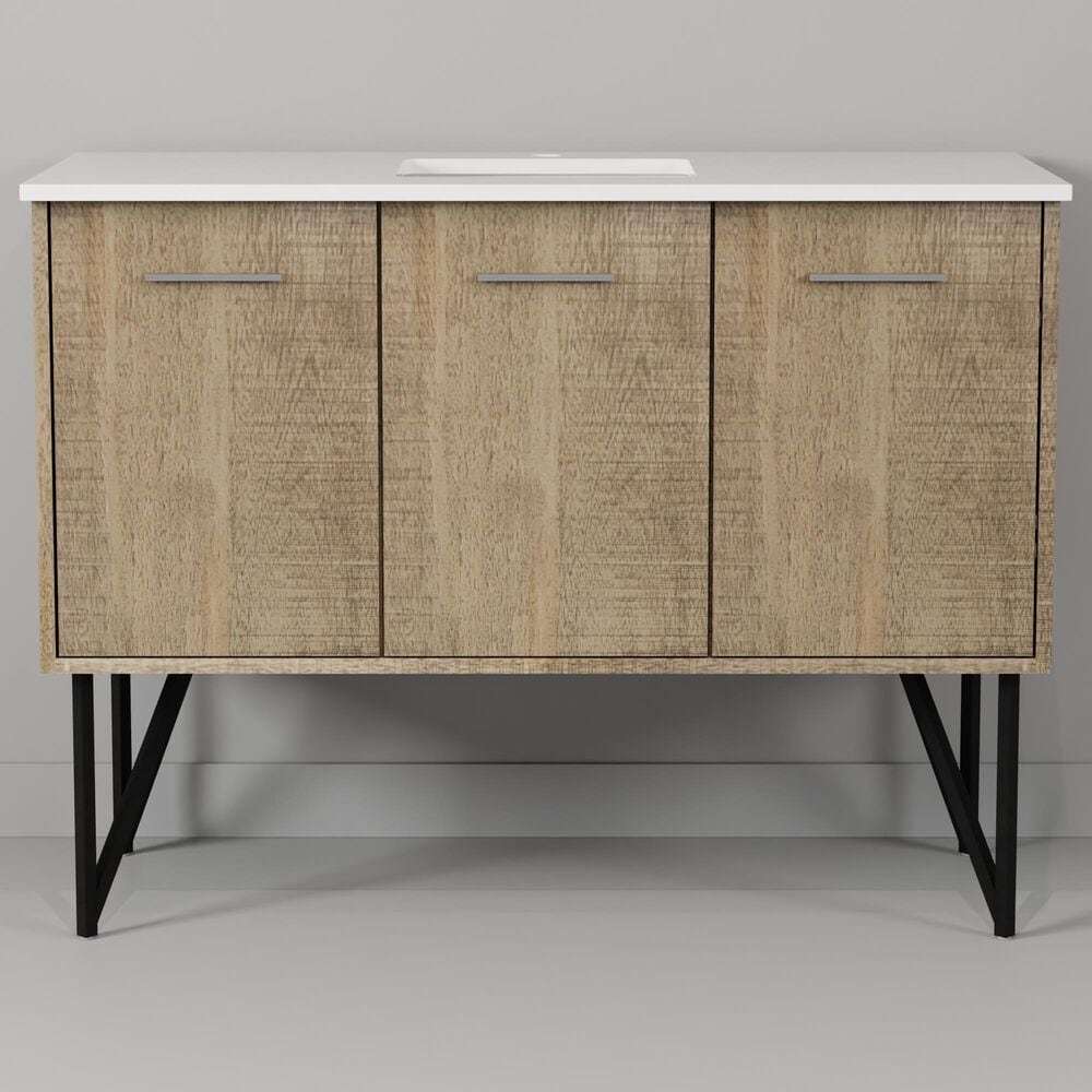 Lexora Home Lancy 48" Single Bathroom Vanity in Rustic Acacia with 2 cm White Cultured Marble Top and Rectangular Sink, , large