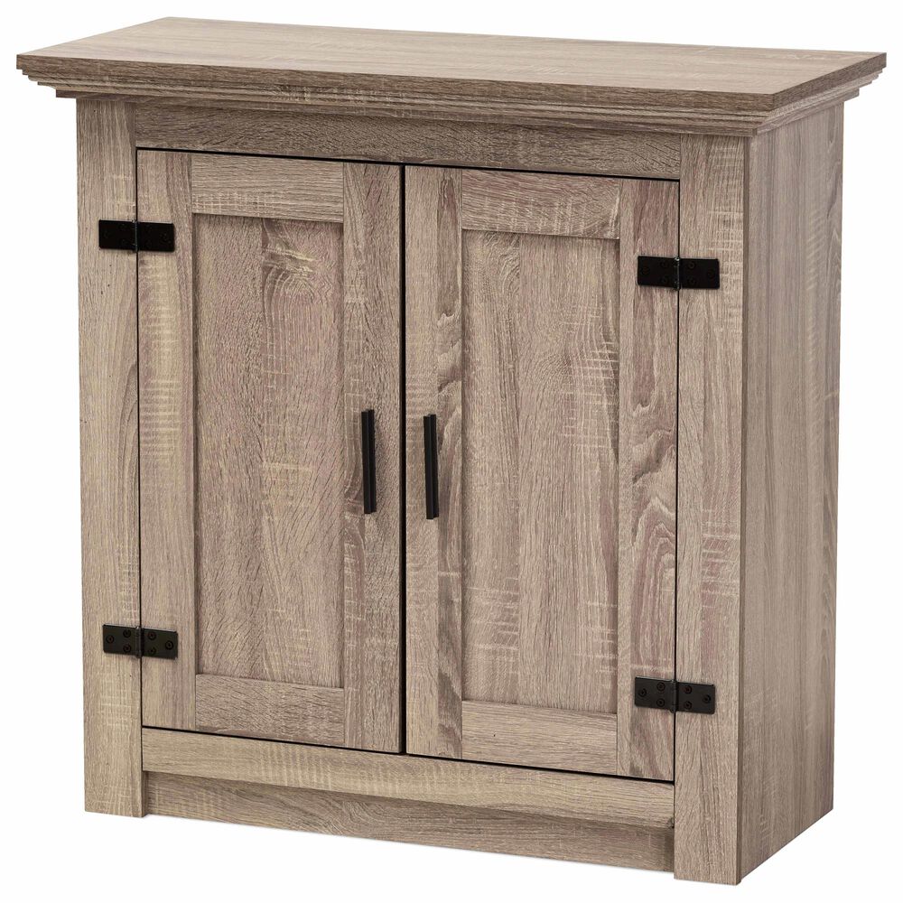Baxton Studio Bruce 2-Door Shoe Storage Cabinet in Oak Brown, , large