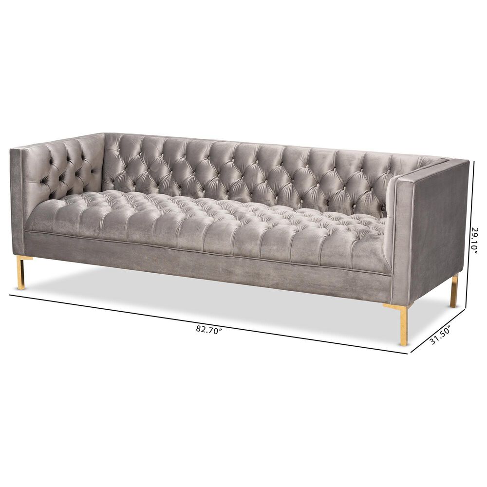 Baxton Studio Zanetta Stationary Sofa in Gray Velvet, , large