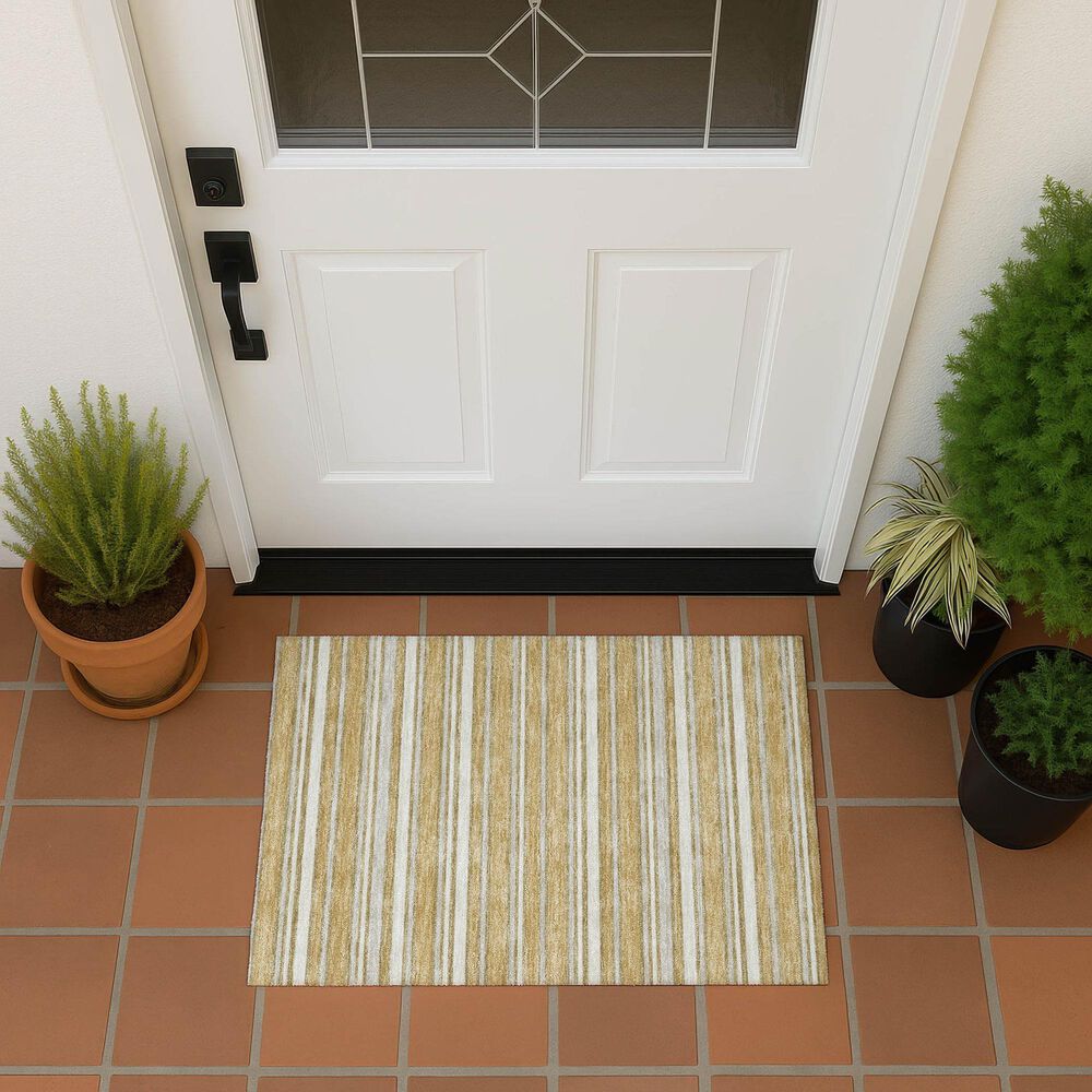 Dalyn Rug Company Soft Essentials Striped Gold 1'8" x 2'6" Indoor/Outdoor Area Rug, , large