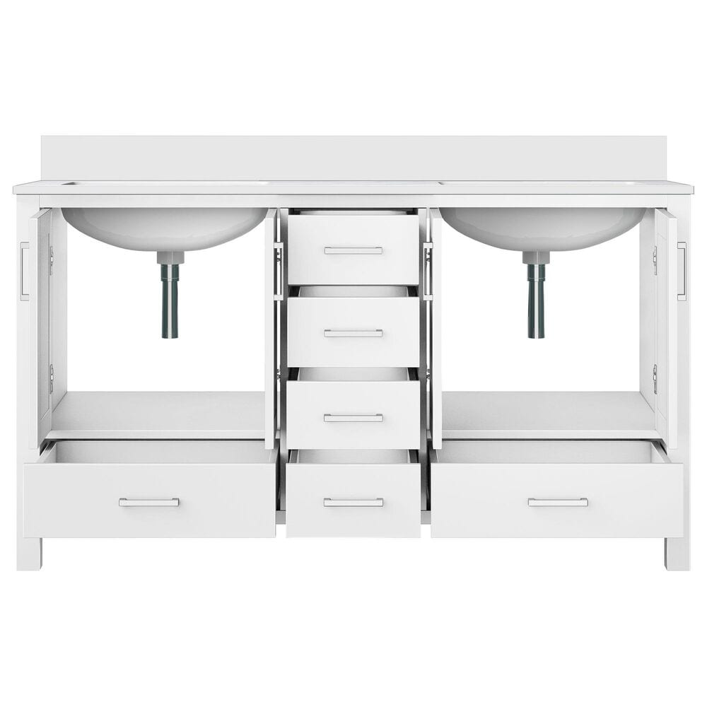 Lexora Home Jacques 60&quot; Double Bathroom Vanity in White with 2 cm White Cultured Marble Top and Rectangular Sinks, , large