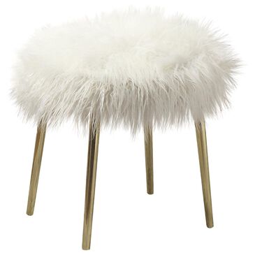 Furniture of America Montano Faux Fur Ottoman in White, , large