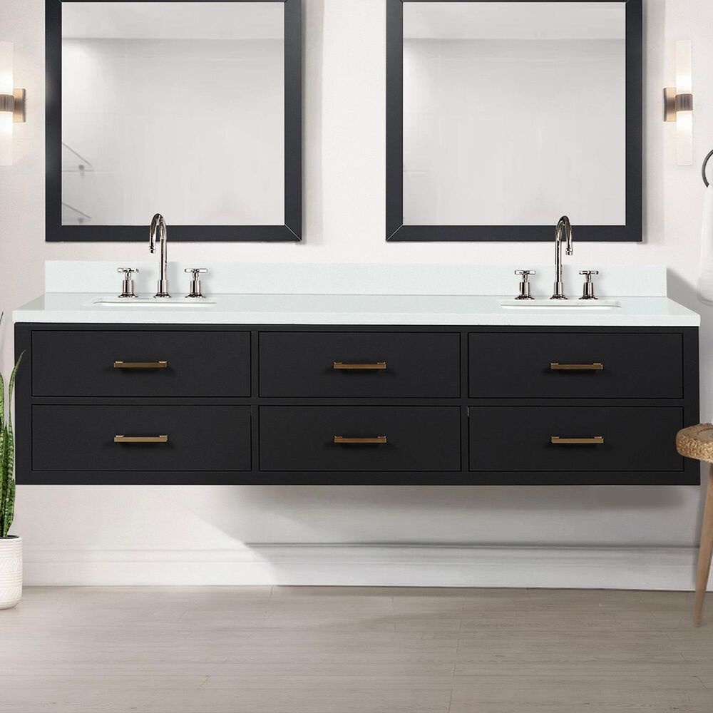 Lexora Home Castor 80&quot; Double Bathroom Vanity in Black with 2 cm White Quartz Top and Rectangular Sinks, , large