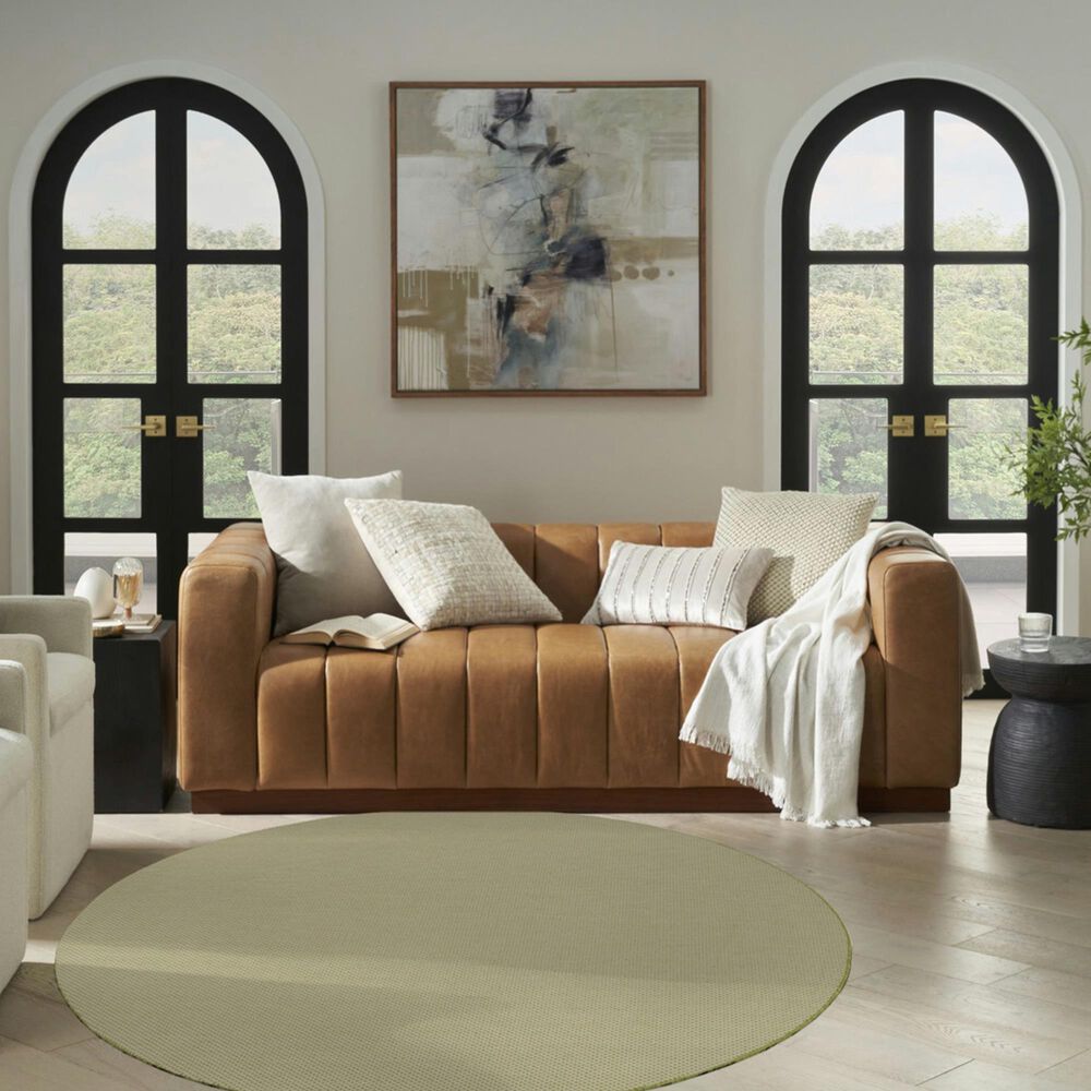 Nourison Courtyard Ivory and Green 6&#39; Round Indoor/Outdoor Area Rug, , large