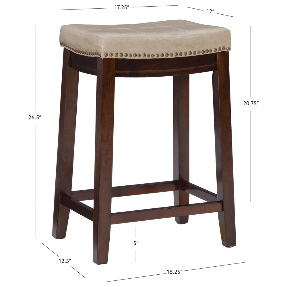 Linon Home Decor Claridge Counter Stool with Beige Cushion in Dark Brown, , large