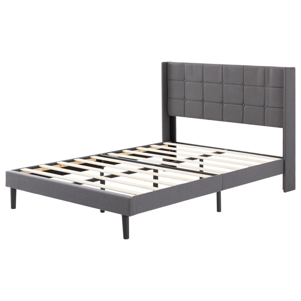 HOMLUX Full Upholstered Platform Bed Frame with Tufted Headboard in Dark Gray, , large