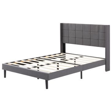 HOMLUX Full Upholstered Platform Bed Frame with Tufted Headboard in Dark Gray, , large