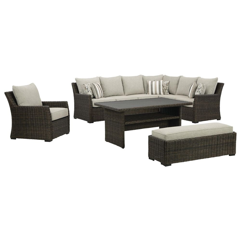 Ashley Brook Ranch 5-Piece Patio Conversation Set in Brown, , large